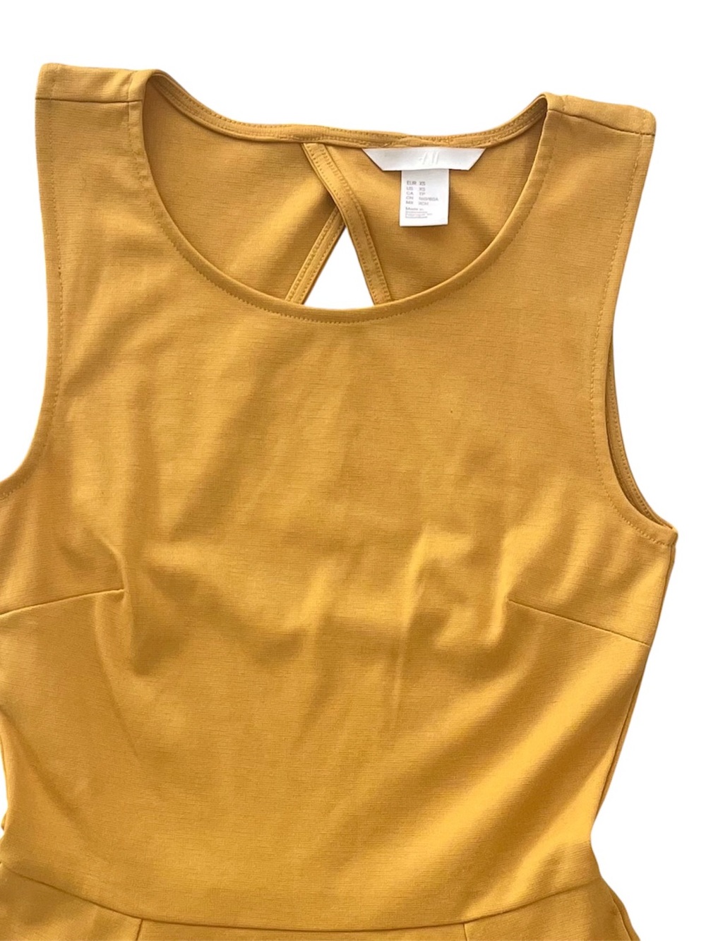 H&M Fit & Flare Mini Dress Open Back Size XS Mustard Yellow Gorpcore Skater - Picture 5 of 14